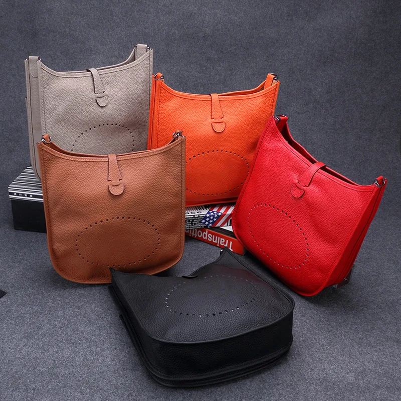 

Women Single Shoulder Leather Upright Hollow Out Lichee Pattern Fashion Soft Casual Concise Genuine Leather Bag High Quality