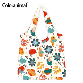 

Coloranimal Fashion Women Grocery Bags Colorful Bird Pattern Ladies Shopper Bags Big Storage Eco-Friendly Bags for Female Bolsos