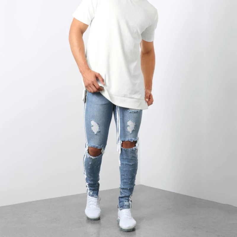 ripped jeans for mens slim fit pants classic jeans Hole-in elastic tight jeans skinny Straight Elasticity pants