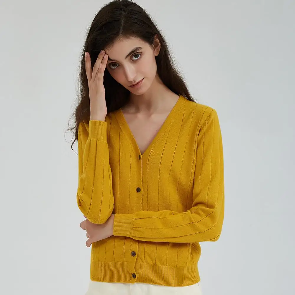 Ceny Wixra damski sweter kardigan V neck solidna luźna dzianina jednorzędowy Casual dziergany sweter żółty znosić kurtka jesienny