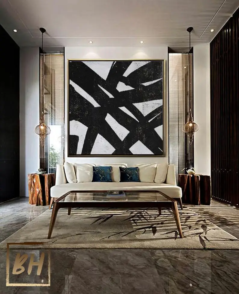 

Oversized Abstract big oil Painting Original Art Large Paintings on Canvas Square Modern piece Art Black and white textured