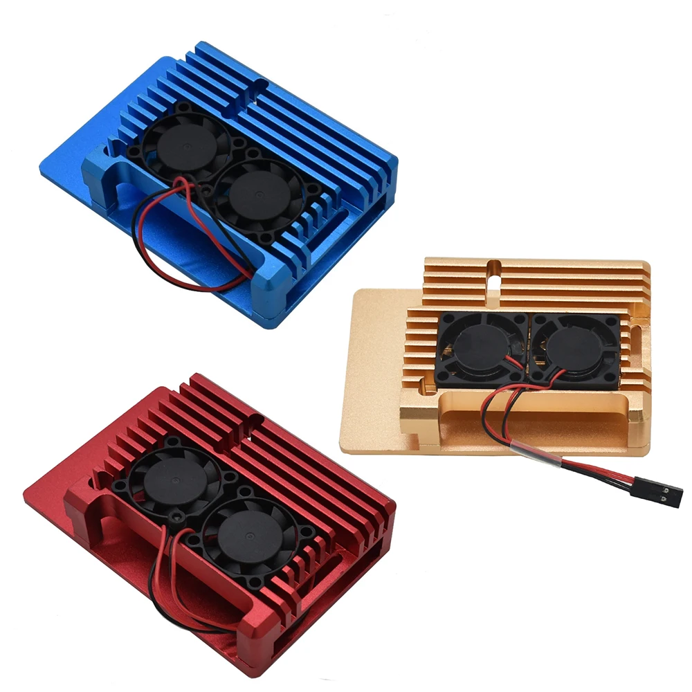 Для Raspberry Pi 4 4B Алюминий чехол Корпус кожух CNC охлаждения P/N: двойной вентилятор для