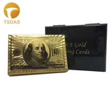 Позолоченные 100 долларов на заказ игральные карты 999,9 золотой фольги игральные карты с деревянной коробкой сувенирные открытки