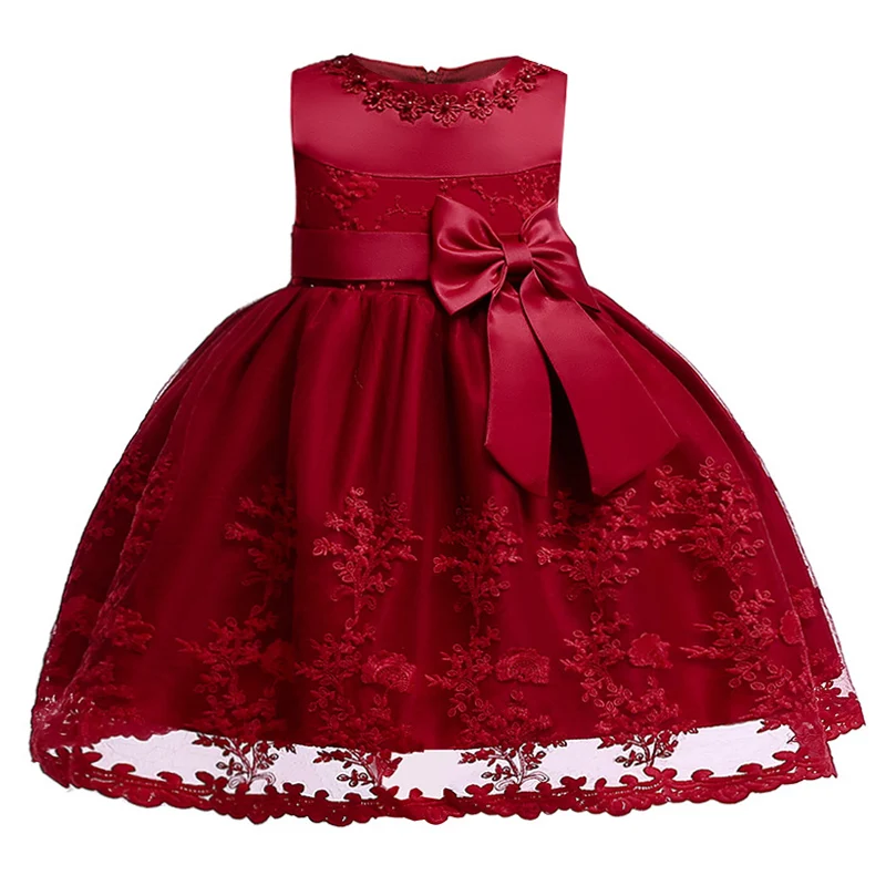 wine red Праздничное хлопковое платье принцессы для маленьких девочек на первый День рождения; Вечерние платья подружки невесты с вышивкой в виде бабочек - Цвет: wine red