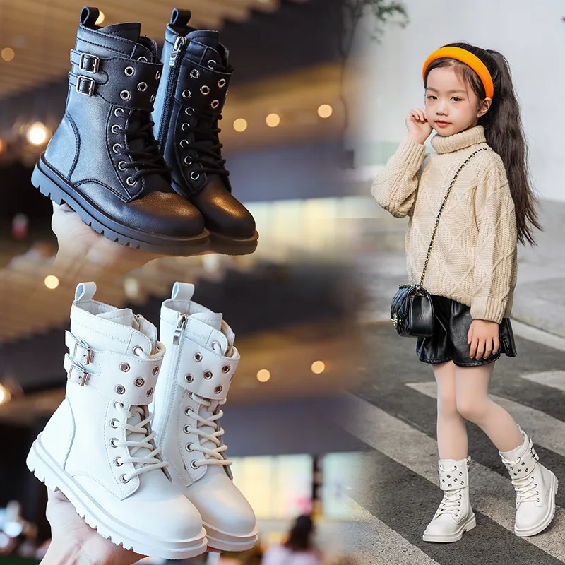 

2022 Autumn Winter Girls Boots Children Tide Boots for Big Kids Girl Motorcycle Boots Fashion Warm Cotton Rubber High Quality