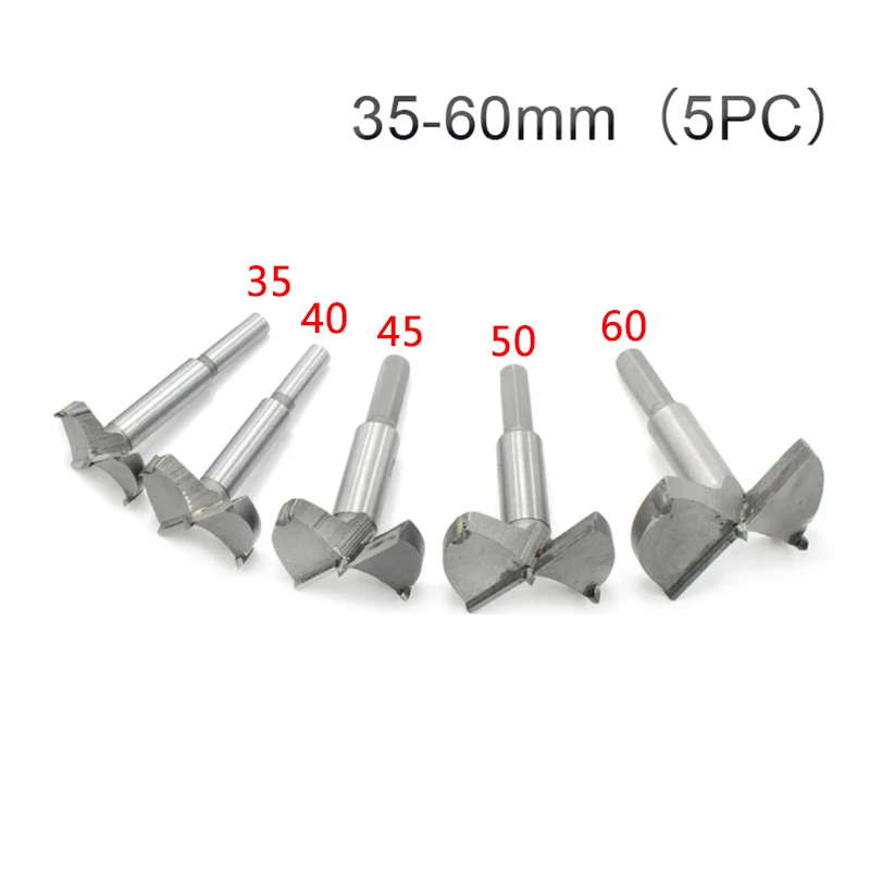 35-60mm(5PC) 15 мм-100 мм сверло форстнера для дерева сверло самоцентрирующееся Отверстие пила Резак деревообрабатывающий набор инструментов Деревянный Резак сверление для шарнирного окна - Цвет: 35-60mm(5PC)
