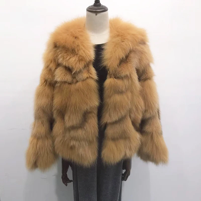 Зимняя новая модная шуба из натурального Лисьего меха женская негабаритная куртка с длинным рукавом из натурального меха rf1922