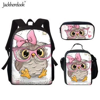 

Jackherelook 3pcs School Backpack Set Cute Cartoon Owl Design Children Zipper Schoolbags Big Capacity Shoulder Bags Mochilas