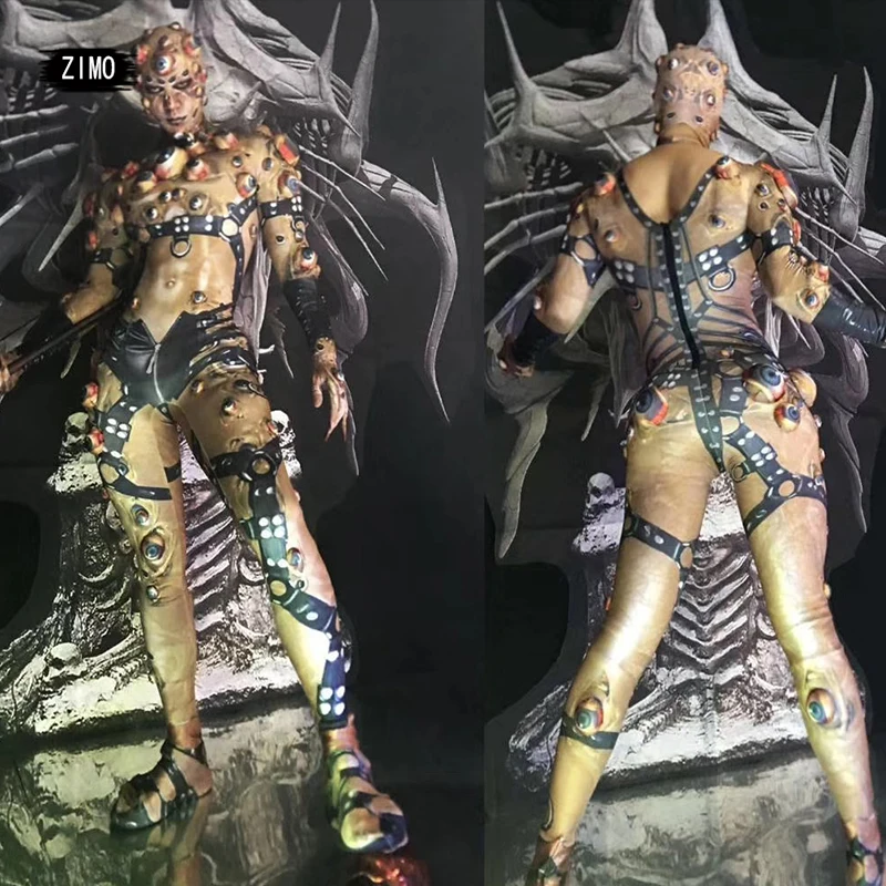 Halloween Men Women Horror Costume 3D Eye Novelty Jumpsuit coat Stretch Rompers Nightclub Party Scary stage drag queen Costumes