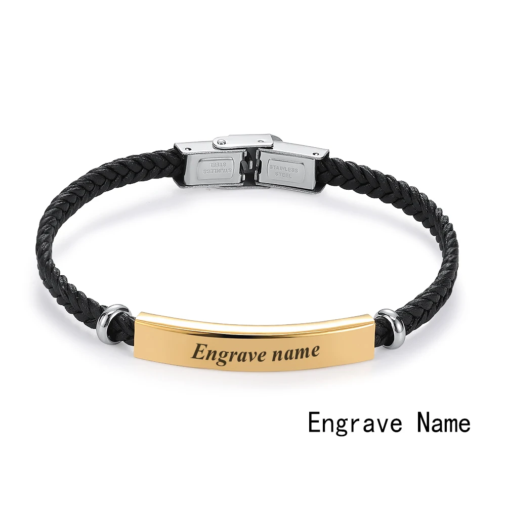 gold engrave name GAGAFEEL браслеты из нержавеющей стали с гравировкой для женщин и мужчин персонализированные ювелирные изделия на заказ Выгравированные кожаные браслеты - Окраска металла: gold engrave name