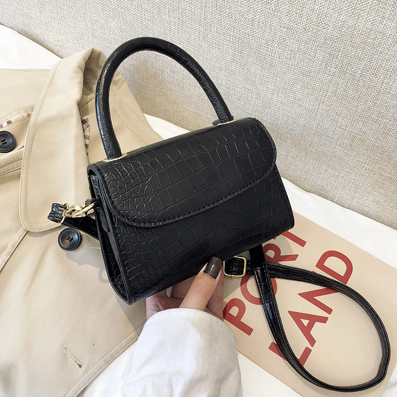 Bolsa Feminina модная сумка из аллигатора с ручкой сверху Дизайнерская Женская мини-сумка через плечо сумки через плечо для женщин Sac - Цвет: Черный