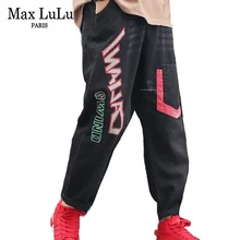 Max LuLu корейские модные женские черные уличные осенние брюки женские свободные джинсы с вышивкой Винтажные эластичные шаровары