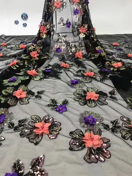 

African lace fabric bean paste high quality flower 3D applique heavy sequins beaded bridal lace fabric Nigeria handmade lace