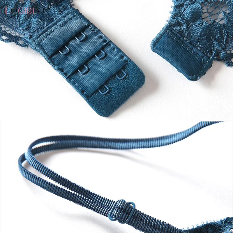 Logirlve Hot Sexy Push Up Bra Set Brand Deep V Brassiere Thick Cotton Women Underwear Set Lace Blue Embroidery Flowers Lingerie