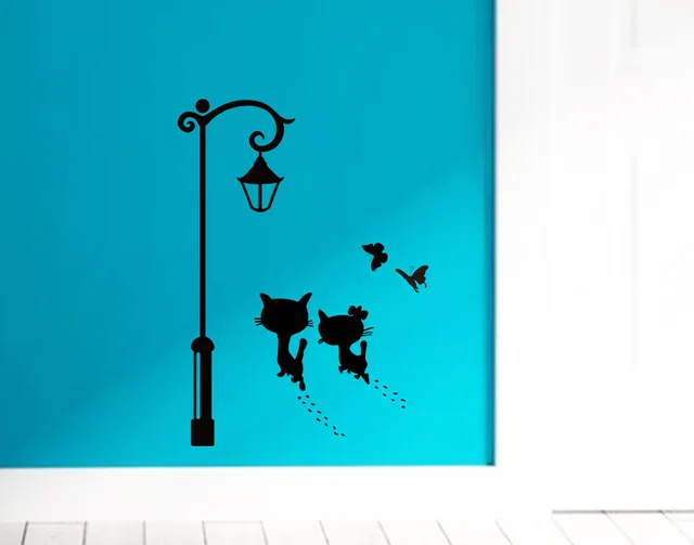 Pegatinas De Pared Gato Negro Tierno Con Estrellas - Autoadhesivas, Removibles, Para Dormitorio Infantil O Salón