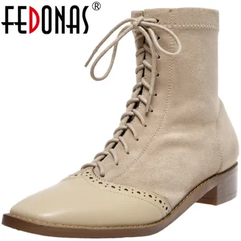 

FEDONAS Elegant Concise Cross Tied Lady Ankle Boots Autumn Winter Newest Square Toe Low Heels Pumps Wedding Working Shoes Women
