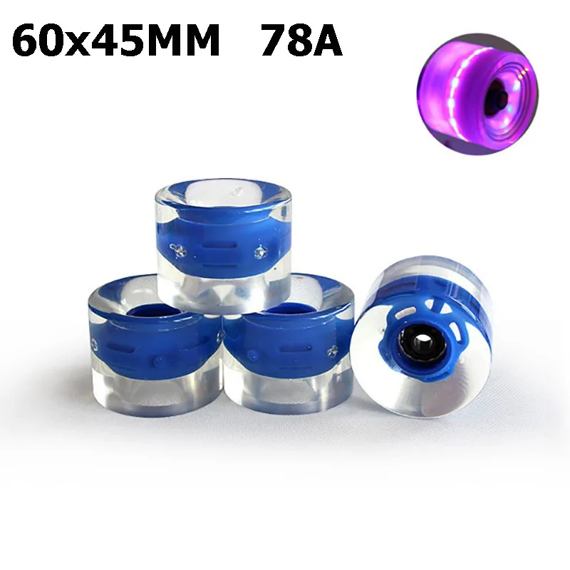 Transparent Glowing PU Flash Wheel, DIY Replacement Parts Supply, 78A Longboard Cruiser Skateboard Wheels, 4Pcs