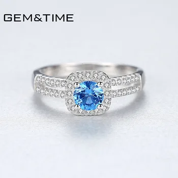

Gem&Time Exquisite Blue Topaz Ring Genuine Sterling Silver 925 Rings For Women Korean Engagement Ring pendientes plata SR0320