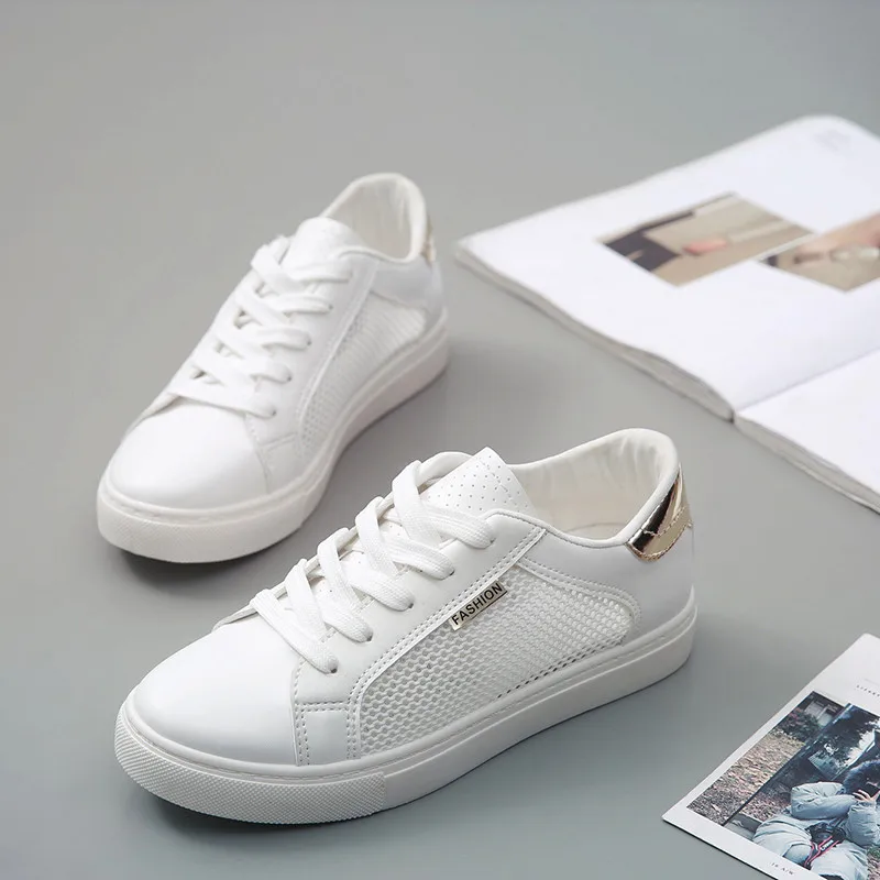 

2019 Summer New Style Skate Shoes Korean-style Flat White Shoes Women's Punched Sheet Surface lou kong wang Red WOMEN'S Shoes