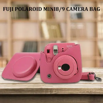 

For Fujifilm Instax Mini 8 Mini 9 Camera PU Leather Color Bag Instax Mini case with Shoulder Strap Transparent Crystal Cover