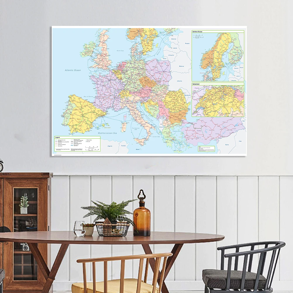 World Map Poster Europe Terrain Map 150*100 cm Non-woven Canvas Wall Poster