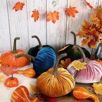 

1 Pc Handmade Velvet Pumpkins Decor Super Soft Stuffed Pumpkin With Exquisite Artificial Pumpkin Foam Simulated Cute Pumpkins