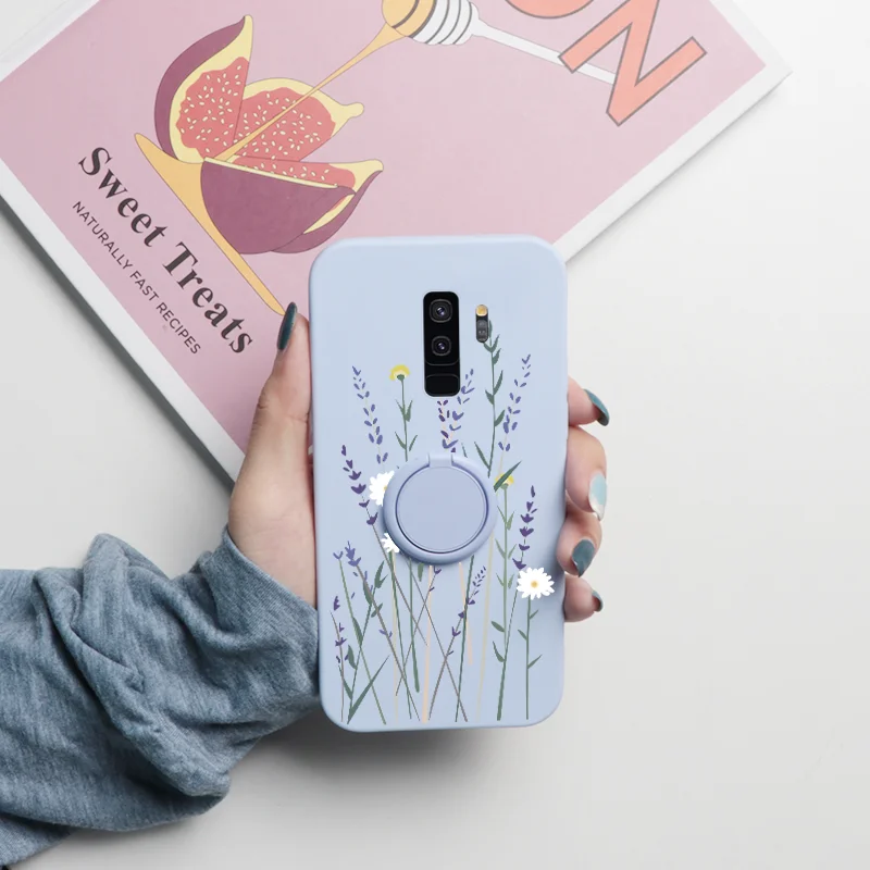 For Samsung Galaxy S9 Plus Case Flowers Magnetic Ring Holder Silicone Back Cover For Samsung S9Plus GalaxyS9Plus Bumper Shell samsung flip phone cute