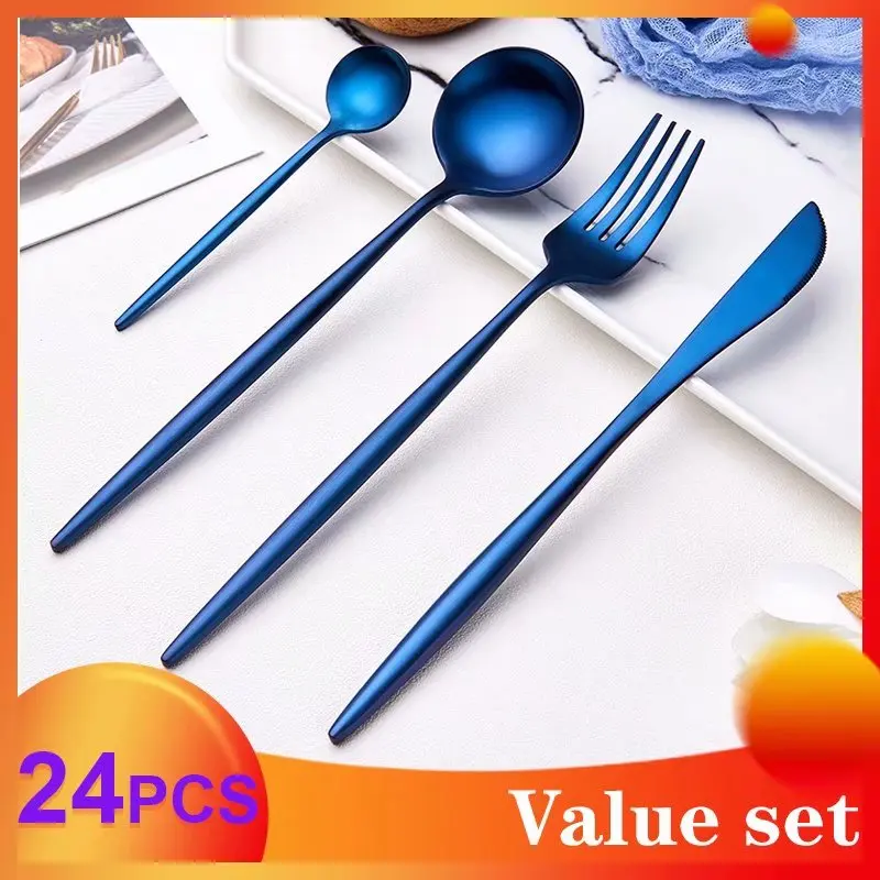 

Spklifey Stainless Steel 24 Pcs Steak Knife Fork Party Cutlery Set Gold Cutlery Kinfe Forks Set Kitchen Silverware Drop Shipping