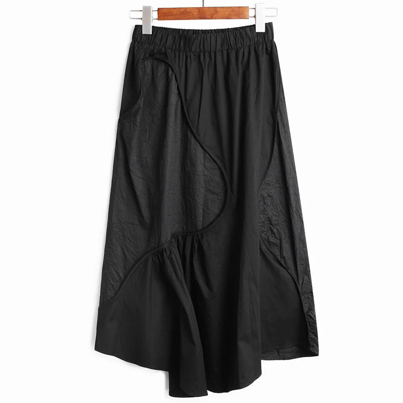 [EAM] High Elastic Waist Black Pleated Split Irregular Long Half-body Skirt Women Fashion Tide New Spring Autumn 2020 1X861