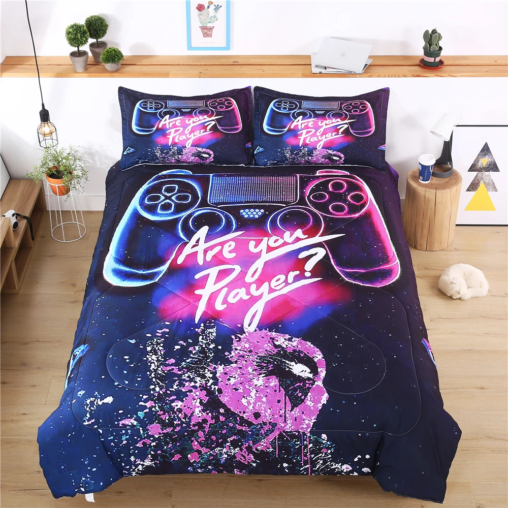 YHXSLY Playstation Game Bedding Set Game Mode Printing Kids Duvet Cover Spring Summer Soft Bedspread Twin Full Size Bed Line Full 