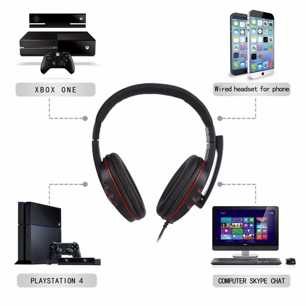 3 5mm Wired Headphones Gaming Gamer Headset Game Earphones with Microphone Volume Control for Tablet PC Xbox One