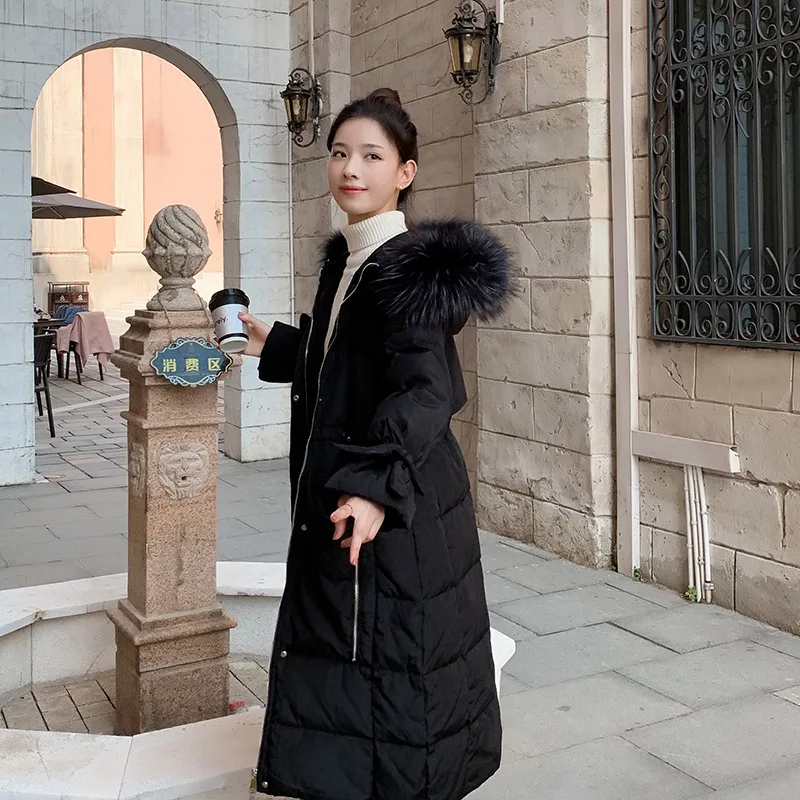 

Woman Cotton Dress Mid-length Large Fur Collar Bow Slim Fit Slimming 2019 Dongdaemun Winter Coat Korean-style Online Celebrity