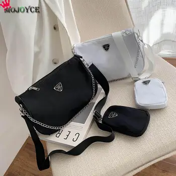 

2pcs Nylon Casual Shoulder Handbag and Wallets Sets Women Ladies Solid Color Messenger Crossbody Composite Solid Color Tote Bags
