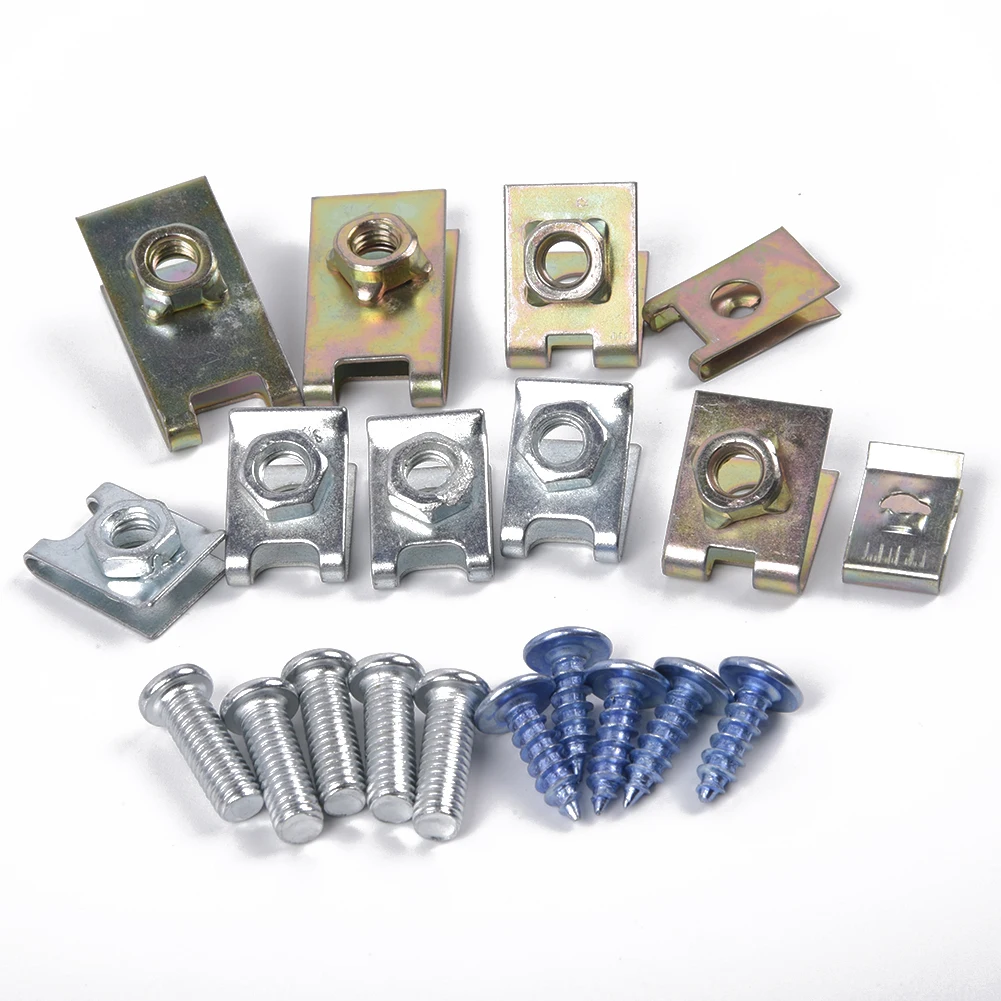  100pcs/Set Car Metal U Type Gasket Clips Auto Fasteners Car Body Door Panel Trim Fixed Screw U-Nuts
