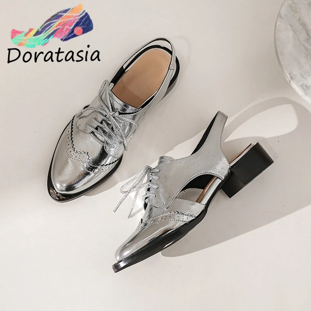 

DORATASIA Elegant Girl Summer Sandals Round Toe Silver Lace Up Med Heel Brand Sandals Women Fashion Shoes Woman