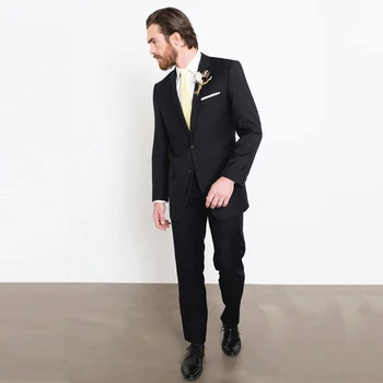 

Black Slim Fit Wedding Suits 2020 for Men Groom Wear Terno Tuxedos 2 Pieces Groomsman Prom Suits Best Man Costume Homme