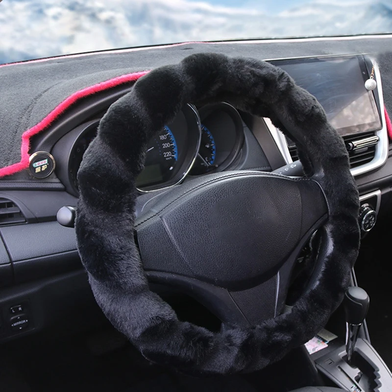 Зимний чехол на руль классический черный удобный автомобильный протектор на руль 38 см Универсальный Противоскользящий чехол
