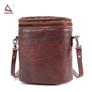 

Hiboom 2020 leather women bucket bag vintage casual wide shoulder strap women bag crossbody bag hotsale woven female handbag