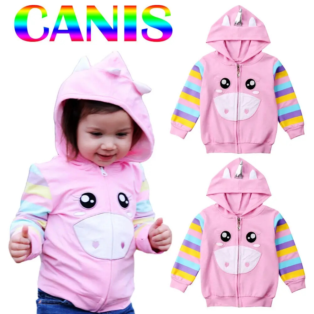 

1-6Y Spring Lovely Toddler Baby Girls Jacket Coat Cartoon Print Long Sleeve Zipper Hooded Pink Coat Outfits