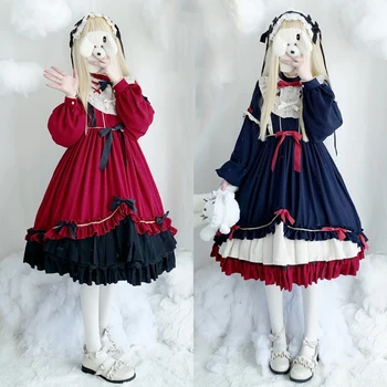 

Lilian's Dream Daily Gothic Style Bowknot Party Retro Long Sleeve Dress Lolita Girl Falbala Elegant Princess Cosplay OP Dress