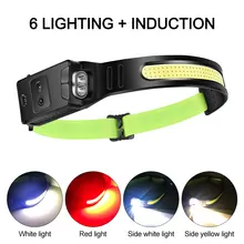 

10W COB LED Sensor Headlamp USB Rechargeable Flashlight Waterproof Small Induction Headlight Alert Red Light Built-in Battery