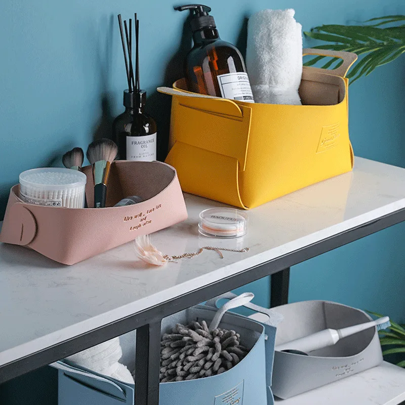  Newest Leather Desktop Receive Jewelry Box Storage Basket Key Sundries Cosmetics Serving Tray House
