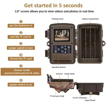 

Hunting Trail Camera 20MP HD 1080P PIR IR Wildlife Scouting Cam Night Vision Hunting Cameras Hunting