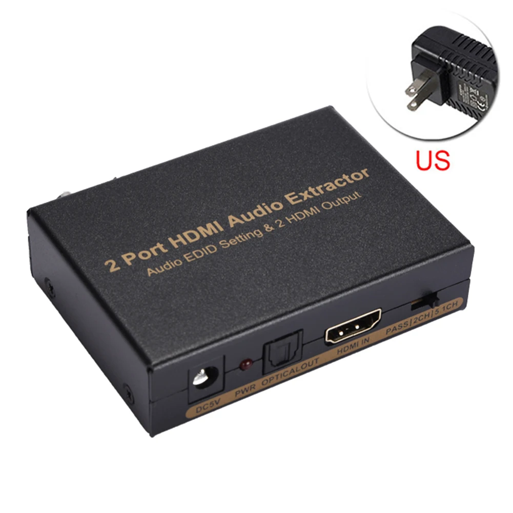 US Plug 2-портовый HDMI сплиттер 1X2 HDMI аудио экстрактор Spdif аудио выход HD1080P 24bit 192 кГц DAC аудио EDID Настройка 2 HDMI выход - Цвет: US Plug