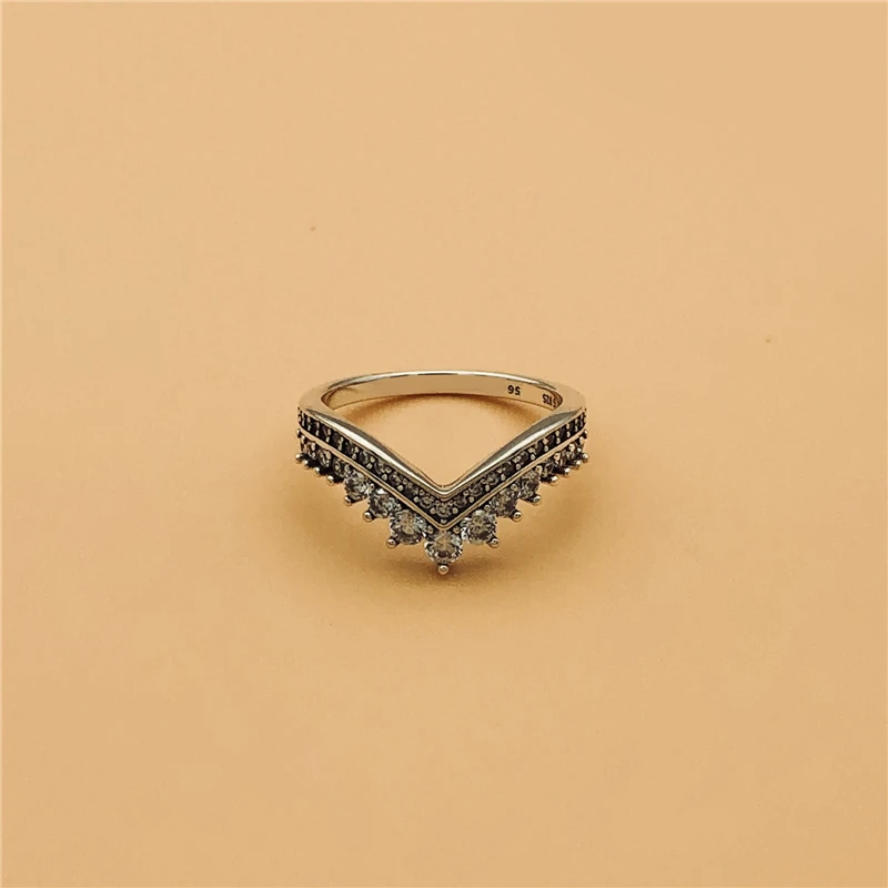 Cefuny Original 925 Sterling Silver Princess Wishbone Ring with Clear Cubic Zirconia Rose Gold Colour Autumn New Style