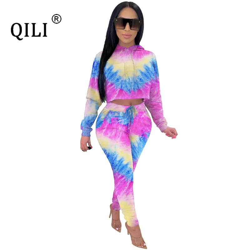 

QILI Hooded Two Piece Set Long Pants Outfits Women Clothes Camouflage Print Tie Dye Fashion Casual Vacation Outdoor Clothes