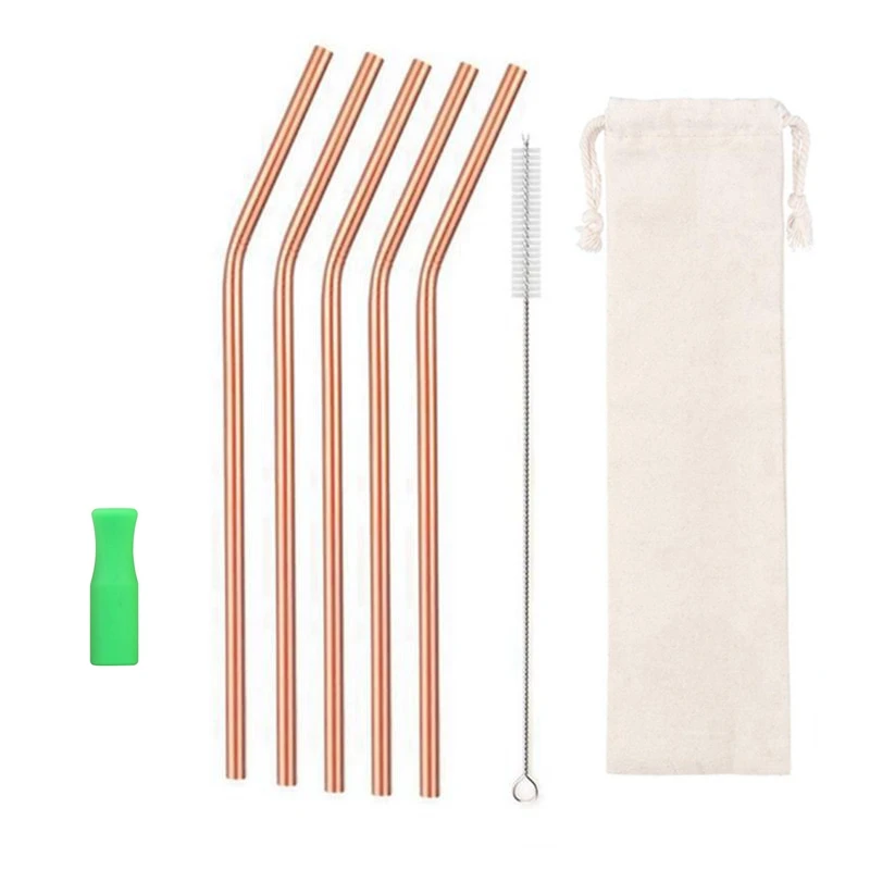 5pcs 304 Stainless Steel Straw Eco Friendly Reusable Metal Drinking