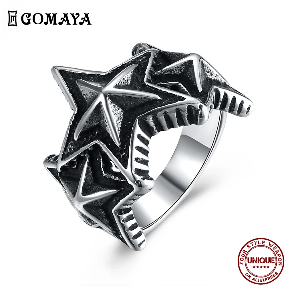 GOMAYA/мужские кольца в стиле пентаграммы с большой пентаграммой титановая сталь