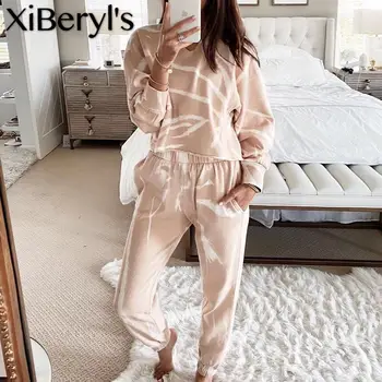 

XiBeryl's Spring Summer New Women's Stylish Female Print Knitting Leisurewear Sportswear Women Set Home Cozy Costumes
