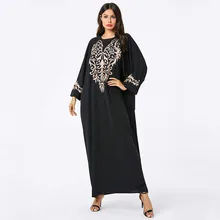 Повседневное мусульманское платье с рукавами «летучая мышь», абайя, Дубай, Черный Кафтан, винтажный рисунок, вышивка, кафтан, Арабская Исламская одежда